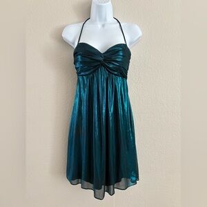 Zum Zum Niki Livas Sweetheart Halter Neck Metallic Mini Dress Sz 3/4 Vintage Y2K